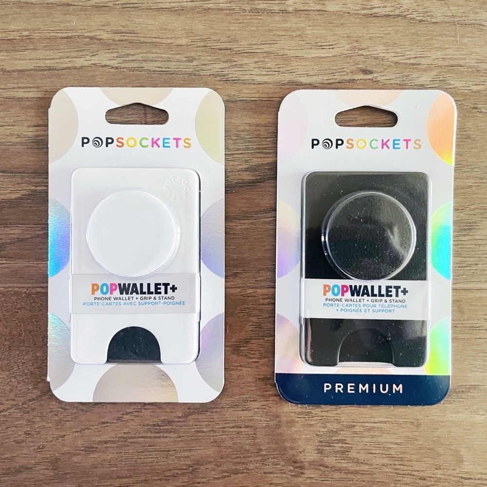 2 PopWallets by PopSocket. White & Black pebbled vegan leather